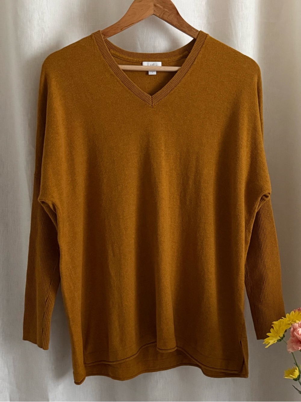 J.Jill Pumpkin Pie Orange Cotton Silk Wool V Neck Dolman Sleeve Sweater Small